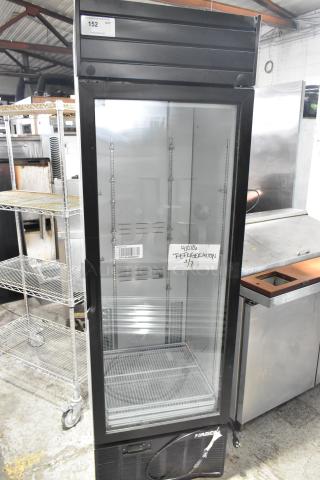 2019 Habco SE18 commercial single-door reach-in cooler, 115 volts, used condition. Glass front, internal shelving visible.