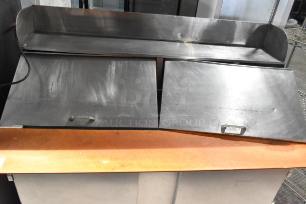 Beverage Air sandwich salad prep table, Bain Marie Mega Top, silver metallic finish, commercial casters, 115V, 1 phase.