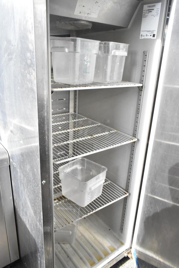 Hoshizaki CF1B-FS commercial freezer, single door, reach-in, with wire shelves, used condition, 115V, 1 phase.