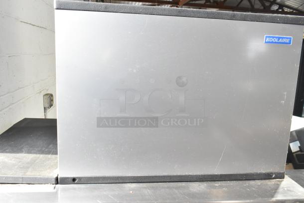 Koolaire ice machine head on Hoshizaki B-700PD bin, stainless steel, slight wear, Koolaire logo visible.
