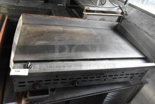 Bakers Pride commercial countertop gas griddle, used, stainless steel, dual knobs, item tag reads "158 QTY".