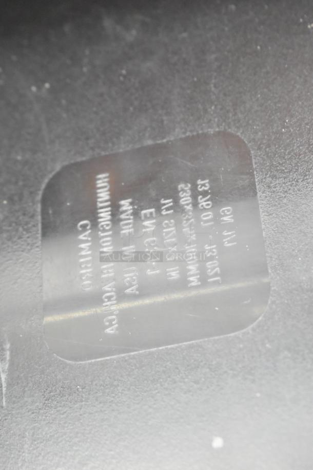 Label on Commercial 2 Drawer Chef Base showing model F3321, made in USA, Huntington Beach, CA, with measurements 230x33x10mm.