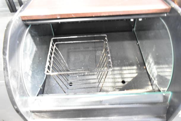 Structural Concepts commercial grab-n-go merchandiser, floor style, reach-in design, metal frame, visible shelving, moderate wear.