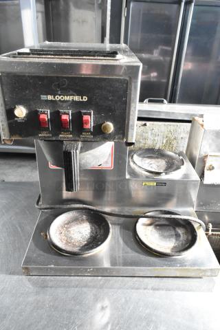 Bloomfield 8571 countertop 3 burner coffee machine, stainless steel, 120 volts, used condition, visible wear.