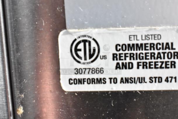 ETL listed label on a Commercial 2 Door Undercounter Cooler, model 3077866, conforms to ANSI/UL STD 471.