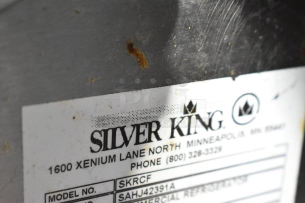 Silver King SKRCF Commercial Countertop Refrigerated Rail, 115V, 1 Phase. Manufacturer label with model number. Minor rust visible.