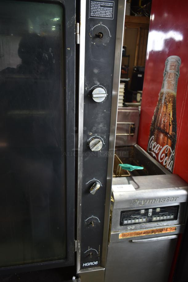 Hobart HGR06 commercial natural gas rotisserie oven, visible knobs, in used condition, durable build, ideal for restaurants.