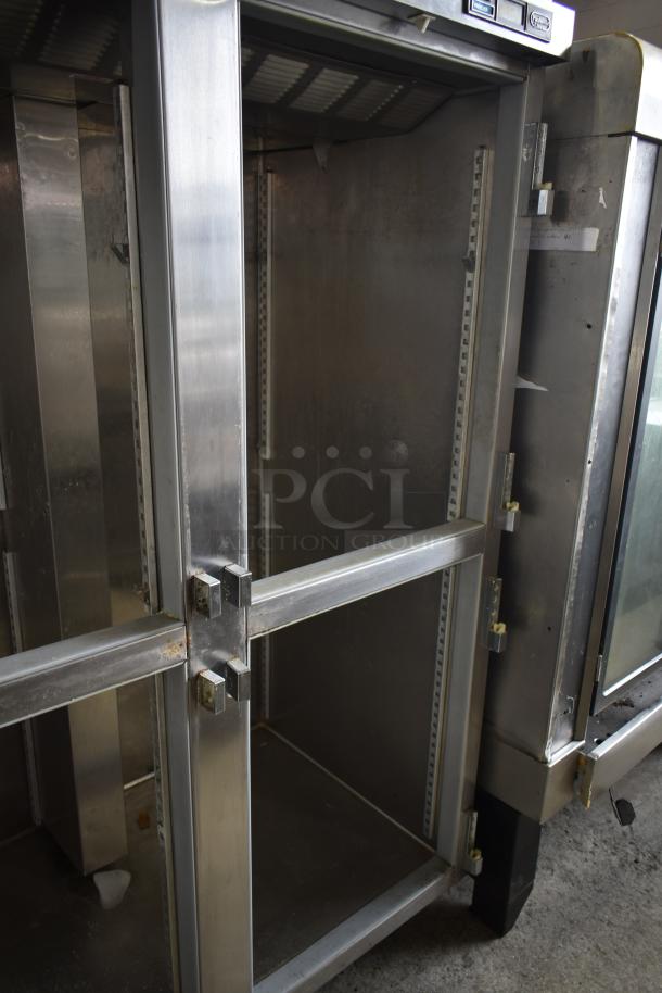 Beverage Air PF48-1AHS commercial cooler, no doors, 115V, 1 phase. Features 4 half-size sections, metallic interior.