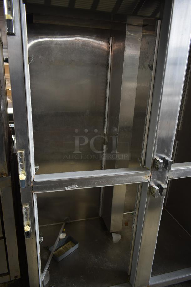 Beverage Air PF48-1AHS 4 Half Size Reach-In Cooler, missing doors, stainless steel interior, used condition, 115 volts, 1 phase.