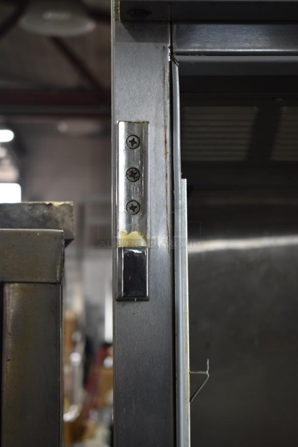 Beverage Air PF48-1AHS commercial cooler frame, missing doors. Stainless steel, visible wear. 115V, 1-phase.