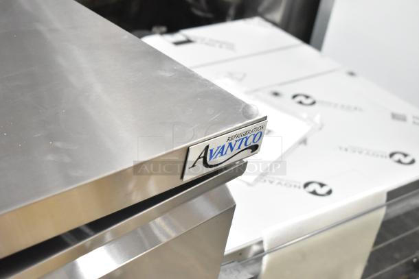 Brand new Avantco 178SSWT48FHC 2-door undercounter freezer with minor scratches, on commercial casters, 115V, 1 Phase.