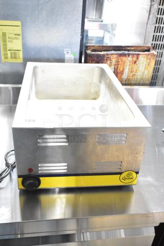 Qualite RDFW-1200NP countertop food warmer, stainless steel, 120 volts, 1 phase, visible wear, knob control, branded front panel.