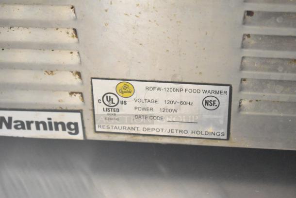 Qualite RDFW-1200NP countertop food warmer, 120V, 1 phase, UL listed. Visible NSF and power labels. Marks of wear.