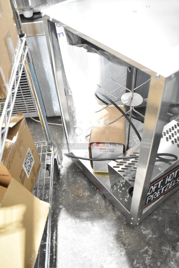 Brand new 2024 Nemco 6403 Dual Rack Pretzel Warmer, missing glass, 120V, 1 phase, minor scratches.