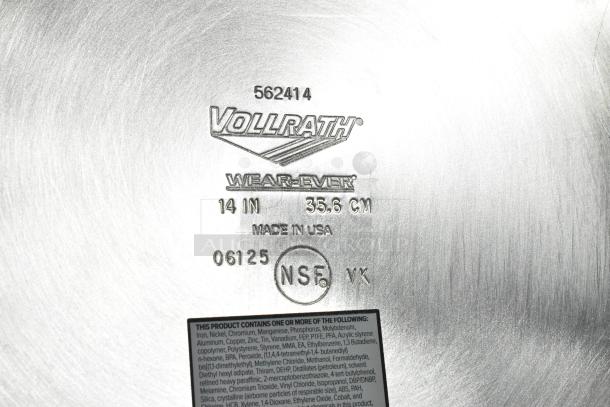 Vollrath Wear-Ever 14" Aluminum Fry Pan with CeramiGuard II coating, NSF certified, 562414 model, made in USA.