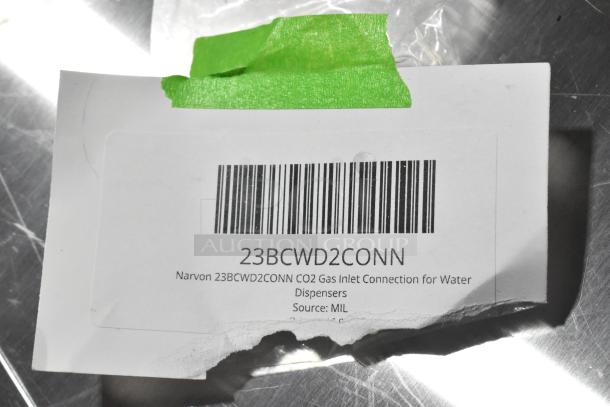 Narvon 23BCWD2CONN CO2 Gas Inlet Connection for Water Dispensers, scratch and dent, barcode label shown.