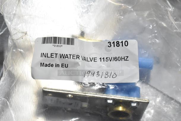 Inlet water valve, 115V/60Hz, labeled "Made in EU," model 31810, new condition, visible packaging.