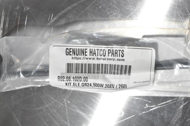 Genuine Hatco heating element kit, model R02.08.102D.00, 500W, 208V in original packaging, brand new condition.