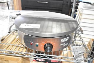 Brand new 2024 Waring WSC160X 16" Electric Crepe Maker, 120 Volts, with minor scratches. Power and ready indicators visible.