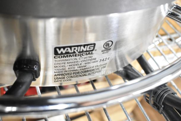 BRAND NEW SCRATCH AND DENT 2024 Waring WSC160X 16" Electric Crepe Maker. 120 Volts, 1 Phase. Tag shows model and UL approval.