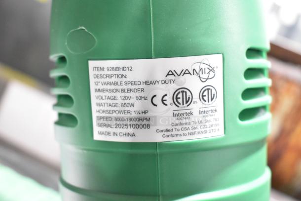 2025 AvaMix 928IBHD12 12" immersion blender, 1 1/4 hp, variable speed, 115V, brand new scratch and dent, ETL certified.