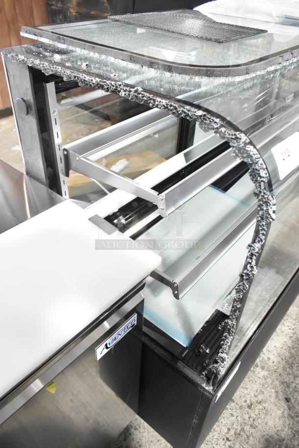 Avantco 193BC60HCB 60" black refrigerated display case with broken curved glass, 110-120V, 1 phase, new condition.