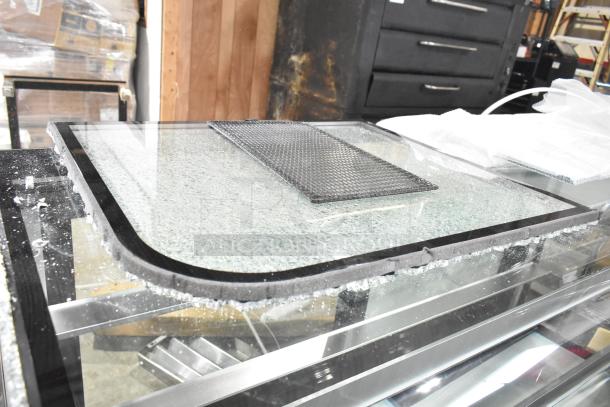 Avantco 193BC60HCB refrigerated bakery display case with broken curved glass top, brand new, black finish, 110-120V.