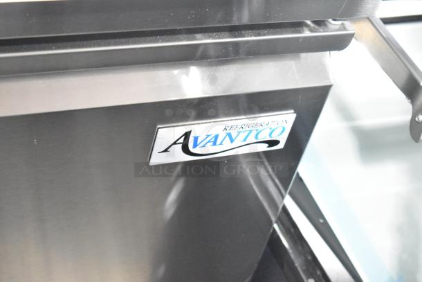 Brand new Avantco 178SSPT488 48" 2-door stainless steel refrigerated sandwich prep table with visible logo.