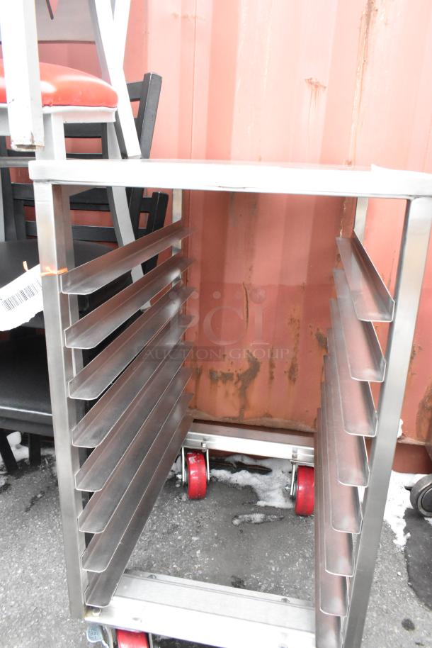 BRAND NEW Regency 8 Pan Half Size Bun/Sheet Pan Rack with minor scratches, heavy-duty casters, and end load design.