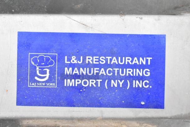Commercial 3 bay sink with faucet, handles, spray nozzle, labeled L&J Restaurant Manufacturing Import (NY) Inc.