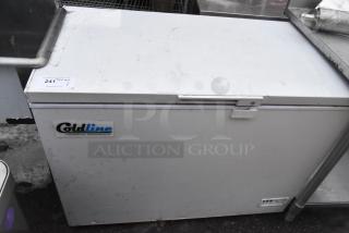 Coldline chest freezer, 115 volts, 1 phase. Features Coldline branding and commercial refrigeration label. Used condition.
