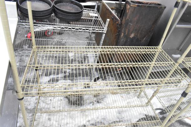 Tan finish 3-tier wire shelving unit, sturdy design, buyer dismantle, good condition. Freight charges apply.