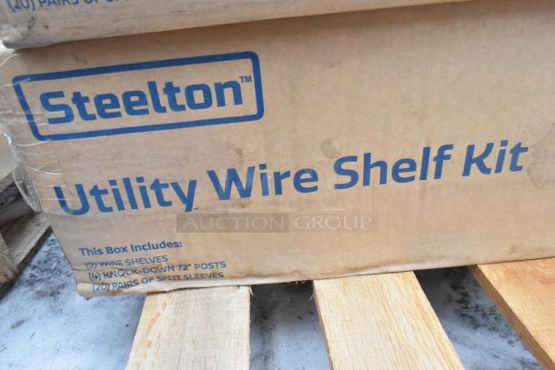 Steelton 24"x72" Chrome 5-Shelf Kit box, includes 5 wire shelves, 4 knock-down 72" posts, 20 pairs of split sleeves. Brand new.