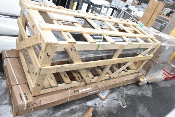 Three brand new Eagle Group stainless steel commercial sinks with right drainboard, crated and ready for auction.