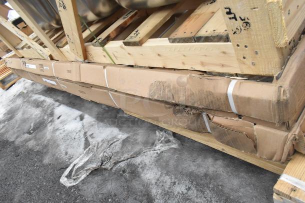 Three new Eagle Group 414-18-3-18 stainless steel sinks with minor packaging damage, featuring 18" bowls and right drainboard.