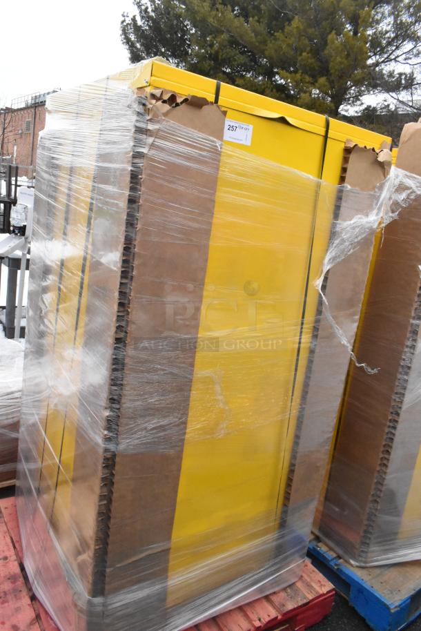 BRAND NEW SCRATCH AND DENT Durham Mfg 60 Gallon Steel Self-Closing Flammable Liquids Storage Cabinet, model 1060S-50, wrapped in plastic.