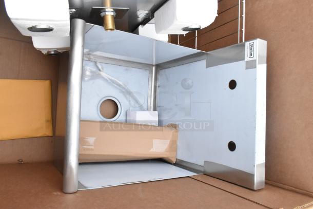 Brand new utility sink, features stainless steel construction, part of a 6-item scratch and dent lot, includes Koala Kare seats.