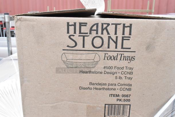 Cardboard box of Hearthstone 0567 #500 Food Trays, 5 lb capacity, new condition, labeled in English and Spanish.