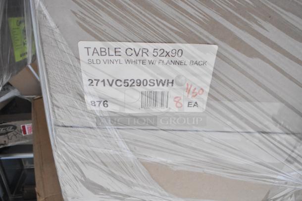 Label on Packed Table Covers, 52x90 SLD Vinyl White with Flannel Back, Model 271VC5290SWH, 8 per pack.