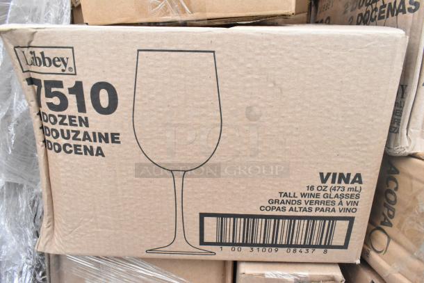 Box of Libbey 7510 Vina 16 oz wine glasses, dozen. Scratch and dent condition, packed and wrapped.