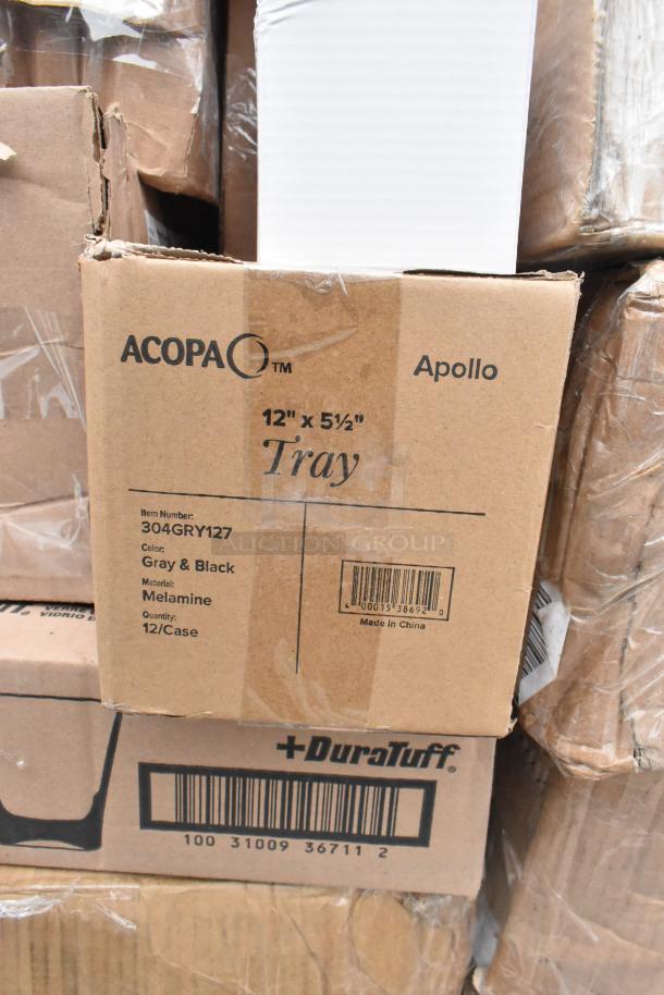 Acopa 12"x5½" Tray box, item 304GRY127, gray/black melamine, 12 per case, new condition.