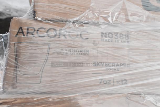 42 boxed Arcoroc Skyscraper Rocks glasses, 7oz. Armorguard high rim resistance, brand new, packaging intact.
