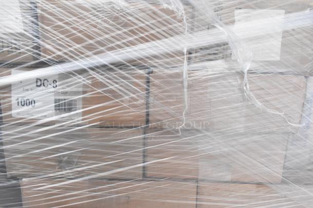 42 brand new scratch and dent items including Arcoroc rocks glasses, soup carrier, dessert cups. Wrapped packages visible.