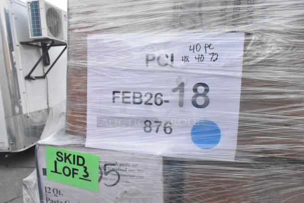 28 new scratch and dent items pallet, includes Roller Grill Sneeze Guard, Can Opener, Door Gasket. Label: "Feb26-18, 876."