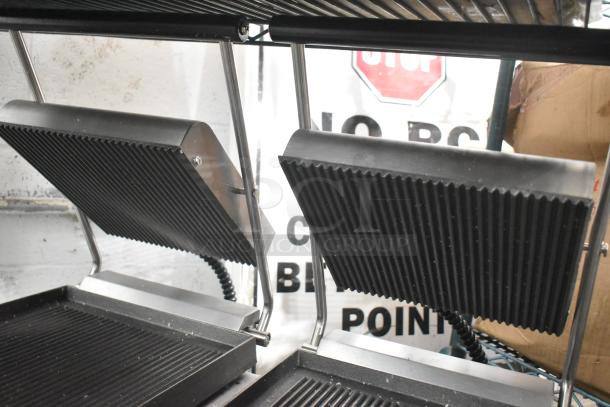 Brand new Star GX20IG commercial double panini press, 2023 model, scratch and dent, 208/240V, 1 phase, ribbed plates.