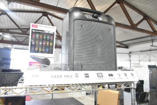 Party Rocker Max Speaker, 18 customizable themes, includes microphone, high-power 100-watt sound, rechargeable, excellent condition.