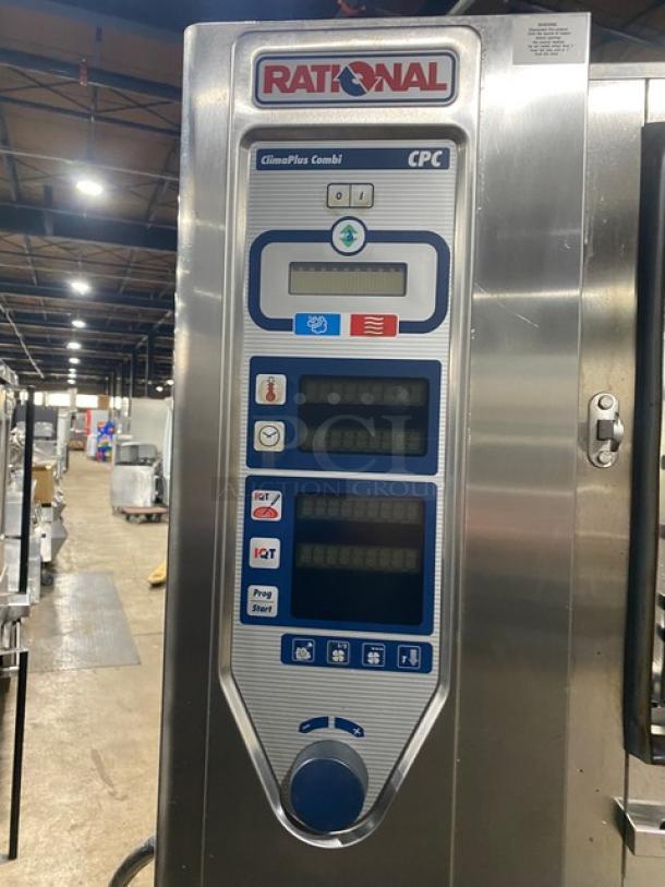 Rational ClimaPlus Series stainless steel electric combi steamer oven, model CPC61/CPC101, with control panel detail.