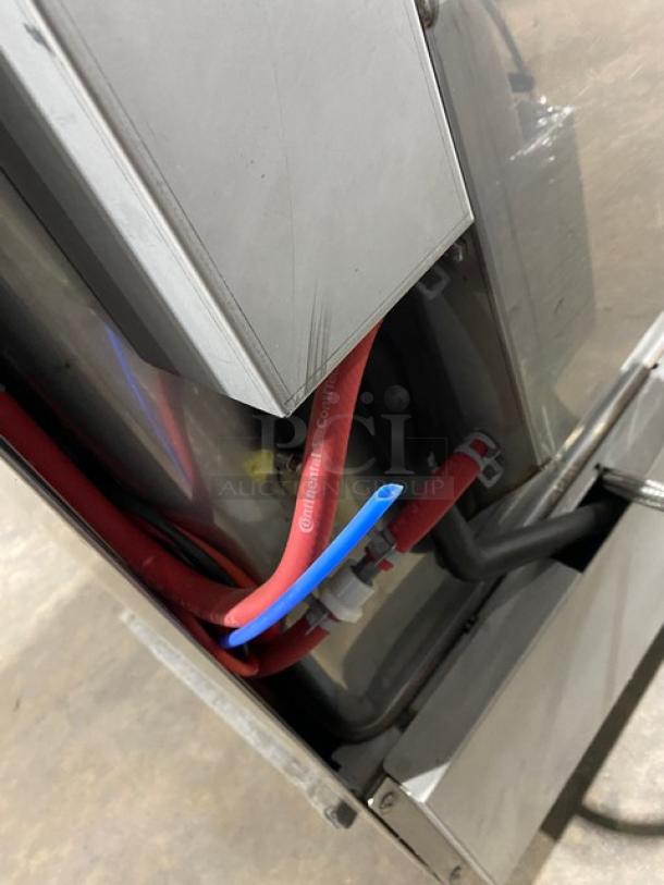 Hobart Advansys LXe stainless steel dishwasher, Model LXER, electric, high-temperature, undercounter, 120/208-240V, wires visible.