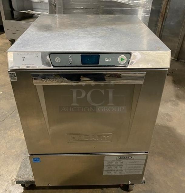 Hobart Advansys LXe LXER stainless steel high-temp dishwasher, new body style, SN: 231170374, 120/208-240V, 1 Phase.