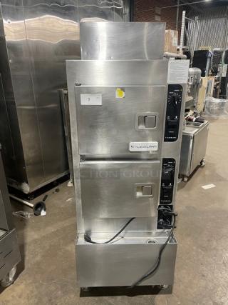 Cleveland Range Model 24CGA6.2S dual compartment stainless steel convection steamer, natural gas, SureCook controls, pan racks.